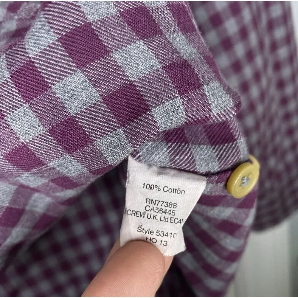 J‎ Crew Mens Work Shirt Long Sleeve Button Front Purple Grey Plaid XL